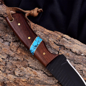 Couteau utilitaire à lame fixe en acier zingué, manche en bois de qualité industrielle, fourreau en cuir horizontal, lame pleine longueur pour la chasse - Product Image 6