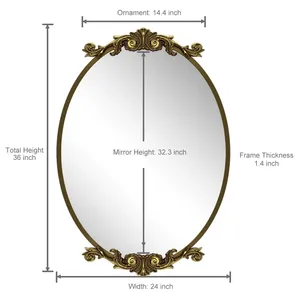 Oval Brass <b>Wall</b> Mirror 36x24 Inch Traditional Decorative <b>Frame</b> for Living Room Entryway Home Decor - Product Image 2