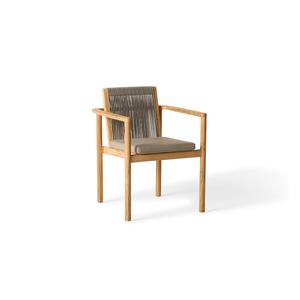 Silla de Comedor de Madera de Teca Natural con Respaldo de Cuerda y Cojín en el Reposabrazos – Muebles de Madera Modernos para Restaurante o Cafetería - Product Image 2