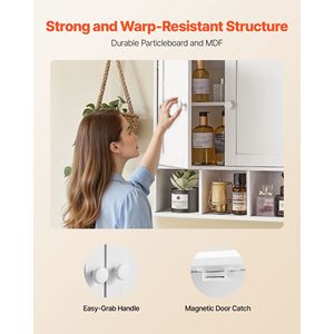 Modern <b>Wood</b> <b>Bathroom</b> <b>Wall</b> <b>Cabinet</b> with 2 Doors Adjustable Shelf <b>Wall</b> Mounted Storage Organizer for Toiletries Laundry Supplies - Product Image 5