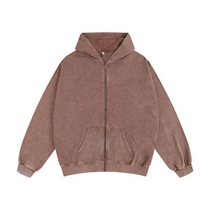 Custom Acid Wash Zip Hoodie 100% Cotton Fleece Eco-Friendly Oversized Washed Men Women Streetwear Full-Zip Jacket Export Quality - Product Image 4