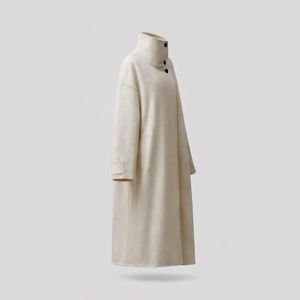Minimalist Wool Blend Overcoat High Collar Long Winter <b>Jacket</b> Elegant Neutral Statement Coat - Product Image 4