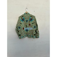 Veste indienne en velours brodée de fleurs, blouson pour femme, col mandarin, manches longues, broderie artisanale