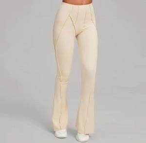 Eco-Friendly <b>High</b> <b>Waist</b> Full Length Solid Knitted Spandex Sporty Women's <b>Flared</b> Stretch Seamless <b>Leggings</b> - Product Image 6