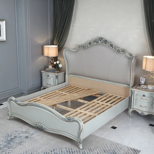 Ensemble de chambre à coucher de luxe en bois d'acajou bleu, rembourré, design antique français, taille King, livraison gratuite - Product Image 3