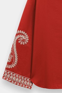 Kurta en coton brodé rouge pour femmes, vêtements traditionnels indiens et pakistanais décontractés à coupe ample - Product Image 3
