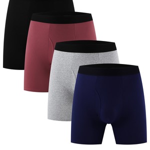 Calzoncillos bóxer de cintura media para hombre, color borgoña, sin costuras, de algodón tejido, de secado rápido, lavables a mano - Product Image 2