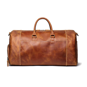 Sacs de voyage week-end en cuir véritable marron, élégants, luxueux, grande capacité, haute qualité, avec fermeture éclair, logo personnalisé et durables - Product Image 3