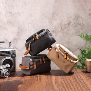 Leather Canvas Durable <b>Large</b> Zipper for <b>Bag</b> Vintage Travel Dopp Kit Waterproof Cosmetic Organizer Grooming <b>Bag</b> LCTB-0002 - Product Image 1