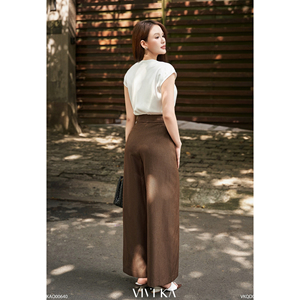 กางเกงขายาวทรงตรงเอวสูงสีน้ำตาลสำหรับผู้หญิง สไตล์ลำลองสำหรับใส่ทำงาน แต่งกระเป๋าแบบมีฝาปิด ผ้าวอร์สเตด เหมาะสำหรับฤดูใบไม้ร่วง - Product Image 5