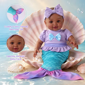 Babeside Nico 15 Inch African American Mermaid <strong>Baby</strong> <strong>Doll</strong> Girl Cloth Body Gradient Tail Seashell <strong>Top</strong> <strong>Doll</strong> - Product Image 3