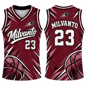 Camiseta de Baloncesto Personalizada Color Borgoña de Alta Calidad con Cuello en V, Sublimación en Poliéster, Transpirable, Uniforme para Equipo de Baloncesto Masculino - Product Image 1
