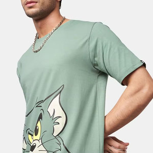 T-shirt vert à manches courtes pour homme avec imprimé dessin animé Tom, col rond, coupe classique, en jersey de coton, design décontracté, logo sur le devant - Product Image 5