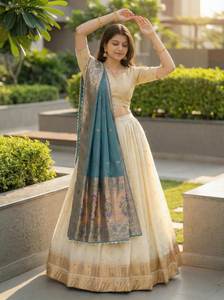 ชุดเลเฮนกาโชลีผ้าไหมพายทานิคุณภาพพรีเมียมแบบยังไม่เย็บติดกัน สำหรับงานเทศกาลและงานปาร์ตี้ ชุดเลเฮนกาโชลีเจ้าสาวปักลาย - Product Image 2