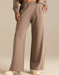 Pantalones de Felpa Personalizados para Mujer, Cintura Media, Pierna Ancha, 100% Algodón, con Franja Lateral, Corte Holgado Informal, Largos, Tejidos para Otoño, Cintura Elástica - Product Image 1