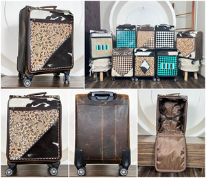 Valise de voyage à roulettes en cuir de vachette fleuri fait main, style western, avec fermeture éclair, modèle 2026, la plus vendue - Product Image 3