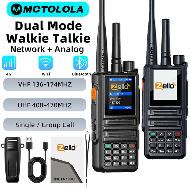 4G Zello Android Walkie Talkie Supports WiFi Bluetooth, VHF UHF Dual Band Dual-mode Analog Wireless Walkie Talkie