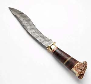 Cuchillo utilitario de hoja fija de acero de Damasco de grado industrial, hecho a mano y personalizado, con mango de cuero apilado, para bricolaje y OEM - Product Image 2