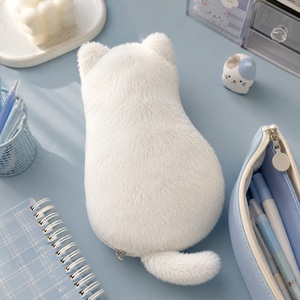 <b>Plush</b> Cat Shaped Polyester Pencil Case Bag Zipper Pencil Pouch Portable <b>Large</b> Capacity for School Travel Cute Stationery Gift - Product Image 6