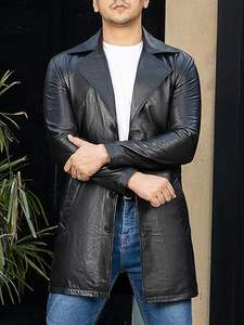 Manteau long en cuir sur mesure pour homme, de haute qualité, style trench, en similicuir, pour hommes - Product Image 2