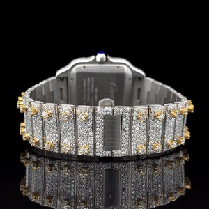 unisex Stainless Steel <b>Watch</b> Rectangle <b>Case</b> Diamond Encrusted Analog Dial Date Display Sapphire Crystal Folding Clasp 41m - Product Image 3
