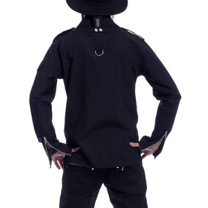 Custom Wholesale <b>Men's</b> Gothic Punk Rock Black Long Sleeve Shirt 100% Cotton Zipper Detail Button Down Shirt - Product Image 2