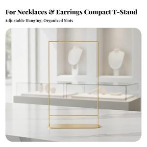 Support de présentation de bijoux rectangulaire moderne en or avec base ovale pour la présentation de colliers et de pendentifs - Product Image 4