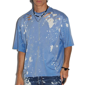 Men <b>Distressed</b> T Shirt Oversized Streetwear Tee Paint Splatter Washed Cotton Casual Ripped Short Sleeve Fashion <b>Top</b> - Product Image 1