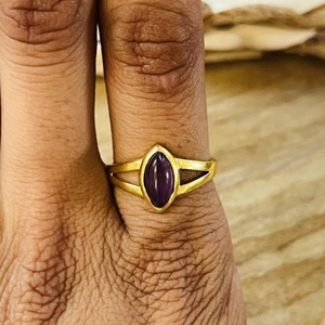 Anillo de Amatista con Diseño Único, Estilo Boho, Plata, Certificado, Joyería de Latón para Mujer, Chapado en Oro de 18k, Delicado Solitario Marquise - Product Image 5