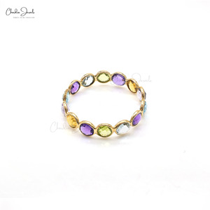 Offre Exceptionnelle : Bague Éternité Multi-Pierres 2,73 carats en Or Jaune Massif 14 carats avec Pierres Précieuses Naturelles Colorées – Bague de Mariage Empilable - Product Image 4