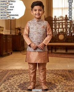 Children's Celebration Floor-Length <b>Silk</b> Traditional Mini <b>Kurta</b> for Wedding/Party - Product Image 5