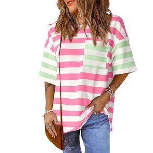 <b>Womens</b> Oversized Color Block Striped <b>Top</b> Summer Casual Short Sleeve <b>Tops</b> Loose Fit Crew Neck Shirts - Product Image 1