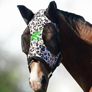 Masque anti-mouches pour chevaux, très vendu, protection UV, confortable, avec oreilles, respirant, élastique, avec couvre-yeux en maille - Product Image 1