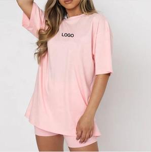 100% <b>Polyester</b> Women's Summer Casual Wear 2-Piece Half Sleeve T-Shirt and Loose Fit Jogger Shorts Set with Solid Pattern OEM ODM - Product Image 1