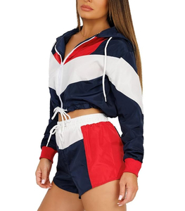 Ensemble short et veste à capuche pour femme, taille élastique, en nylon léger, pour la course à pied, fabrication OEM ODM, marque privée - Product Image 3