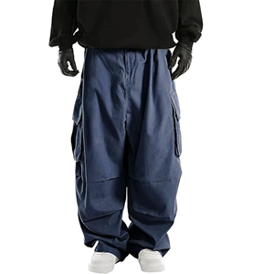 Pantalones Cargo Harem Azules para Hombre, Cintura Elástica, Múltiples Bolsillos, Estilo Urbano, Corte Holgado, Transpirables, de Lona - Product Image 1