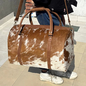 Bolsa de Viaje de Cuero Vacuno, Cierre de Cremallera, Hecha a Mano, Ligera, Duradera, Portátil, Estilo Vintage, para Fin de Semana - Product Image 1