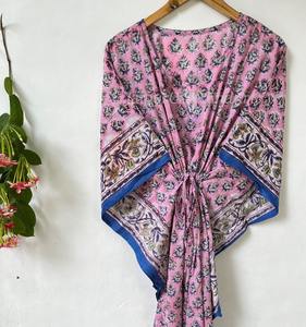 Robe longue maxi kaftan en coton 100 %, motif floral rose, tenue de plage, robe de demoiselle d'honneur pour femmes - Product Image 2