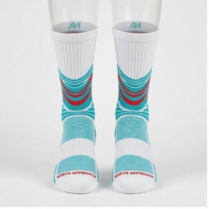North Approach Crew <b>Socks</b> Geometric Pattern Blue White Breathable <b>Running</b> <b>Socks</b> for Adults Summer Season - Product Image 1