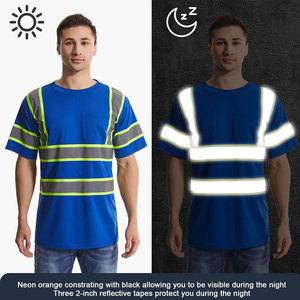 เสื้อยืดทำงานแบบยูนิเซ็กซ์ สีน้ำเงิน สะท้อนแสง มีแถบสะท้อนแสง กระเป๋าหน้าอก กันน้ำ ระบายอากาศได้ดี ผ้าฝ้ายตรวจจับรอยเจาะได้ - Product Image 4