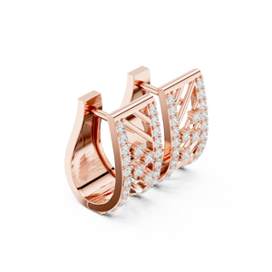 Boucles d'oreilles créoles Bali en argent sterling 925 plaqué or rose 18 carats avec double rangée de zircons ronds, bijoux chics et tendance pour femmes - Product Image 4