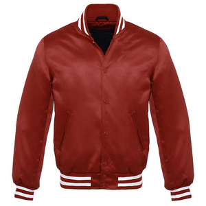 Mens Classic Satin Varsity Bomber Jacket Purple <b>Maroon</b> Collection Striped Ribbed Trim Snap Button Sporty Letterman Baseball <b>Coat</b> - Product Image 6