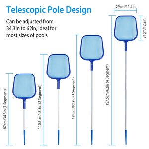 Poste de aluminio ajustable, Red de hojas telescópica, rastrillo, herramienta de limpieza de malla fina media para piscinas, bañeras de hidromasaje, spas - Product Image 4