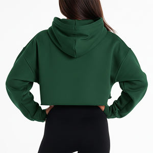 Nouveau sweat à capuche court pour femme, couleur unie, manches longues, décontracté, 100 % coton tricoté respirant, idéal pour l'automne - Product Image 5