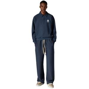 Conjunto de Sudadera Polo y Jogger de Algodón Grueso Lavado Azul Marino para Hombre, Pantalones Deportivos de Moda Urbana con Cuello Acanalado - Product Image 6