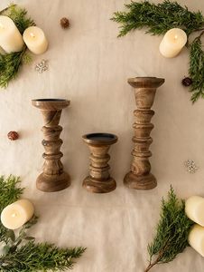Porte-bougie en bois vintage fait main, support de bougie sculpté pour la décoration de la maison, les mariages et Noël - Product Image 4