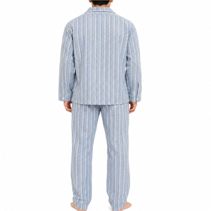 Conjunto de Pijama de Algodón Popelín a Rayas para Hombre, Manga Larga, Transpirable, Ropa de Dormir de Verano, Pantalones Largos Casuales, Camisa con Cuello Camisero - Product Image 6