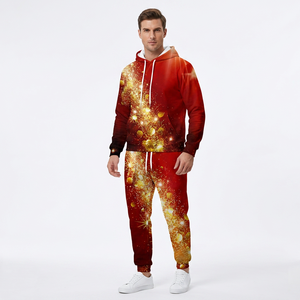 Survêtement unisexe à capuche rouge et or avec imprimé scintillant, coupe longue, décontracté, pour l'hiver, en polyester respirant, imprimé par sublimation - Product Image 3