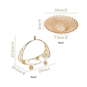 ชามแก้วดีไซน์หรูหราพร้อมฐานและหูจับสีทอง ลวดลายดอกไม้ เหมาะสำหรับตกแต่งบ้านและเสิร์ฟของว่างสำหรับแขก - Product Image 4