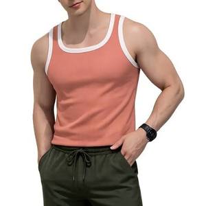 <b>Men's</b> Casual Solid Color Cotton Knitted Breathable <b>Tank</b> <b>Top</b> <b>White</b> Trim Scoop Neck Sleeveless Gym Muscle Vest for Body Building - Product Image 5